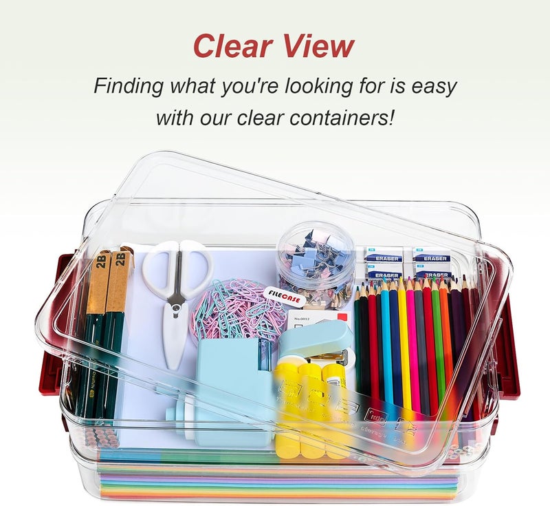 CATOOMUU 5.5qt Portable Project Case 9 X 13 Clear Stackable Plastic Storage With Lids Organizer Containers File Box For Letter A4 Paper Photo Documents Scrapbook Craft Art School Supplies, 2 Pcs - Image 5